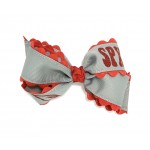 St. Pius (Gray) / Red Ric-Rac Bow - 5 Inch